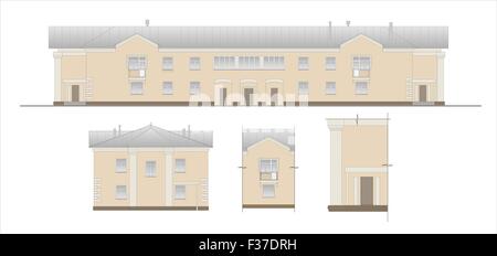 Case, edifici, costruzioni, impianti. Illustrazioni di edifici e case di siti urbani, disegni di case classic Foto Stock