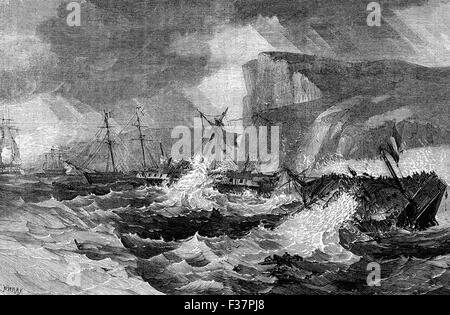 Navi distrutto durante la Battaglia di Jersey il 6 gennaio 1781, il tentativo da parte delle forze francesi di invadere il Jersey e rimuovere la minaccia l'isola pone a francesi e americane in spedizione la guerra anglo-francese. Jersey fornito una base per i corsari inglesi, e in Francia, impegnati nella guerra come un alleato degli Stati Uniti, ha inviato una spedizione per il controllo del guadagno dell'isola.. Foto Stock