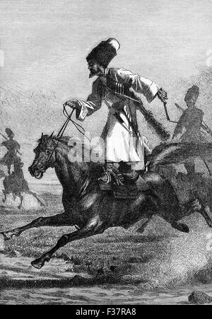 Il Cosacco cavalieri eventualmente di miste di origini etniche, discendente da turchi, tartari, russi, ucraini e altri che si sono insediati o fatto passare attraverso la vasta steppa che si estende dall Asia all Europa meridionale. Foto Stock