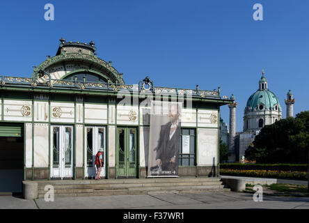 Lo stile Liberty Padiglione della city train, Vienna, Austria, il patrimonio mondiale Foto Stock