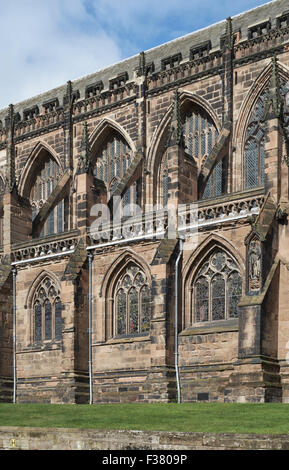 Lichfield Cathedral east end contrafforti Foto Stock