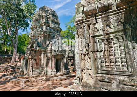 Ta Prohm tempio. Parco Archeologico di Angkor, Siem Reap Provincia, in Cambogia. Foto Stock