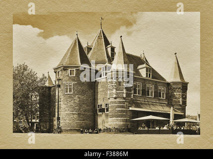 Edificio della città vecchia scale, De Waag a Nieuwmarkt Amsterdam North Holland, Paesi Bassi, Europa Foto Stock