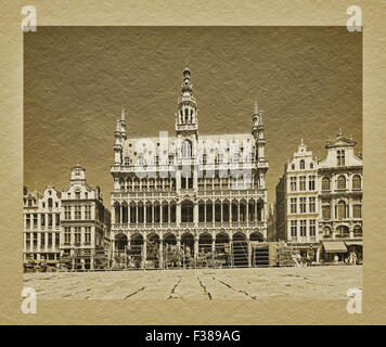 La Grand Place, la piazza del mercato con il barocco le case delle corporazioni e Kings house, La Maison du Roi, Bruxelles, Belgio, Europa Foto Stock