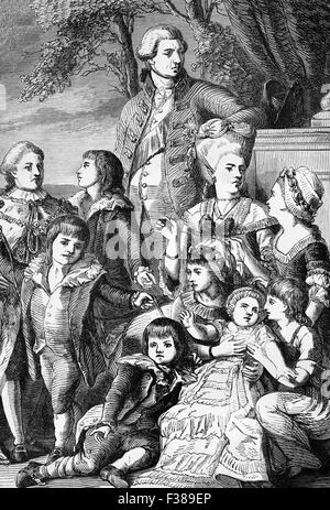 Il re George III e Queen Charlotte e i loro figli nel 1776 Foto Stock