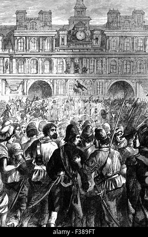 Un attacco al Hotel de Ville da truppe della Convenzione sotto Paul Barras (AKA Paolo François Jean Nicolas e Vicomte de Barras ) parte della reazione Thermidorian, una rivolta nella rivoluzione francese contro gli eccessi del regime del terrore in Luglio 1794 Foto Stock