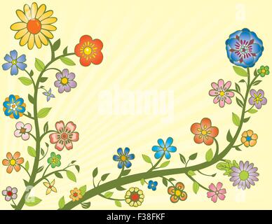 Fiori colorati su vite Illustrazione Vettoriale