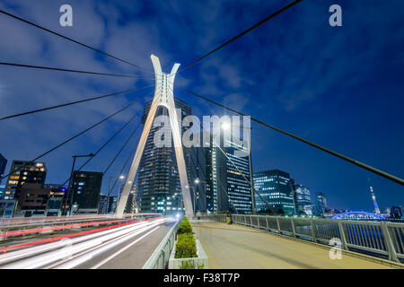 Tokyo, Giappone bridge e il paesaggio urbano di Tsukishima isola. Foto Stock