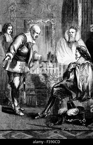 Carlo I di essere chiamato per la sua esecuzione; egli fu decapitato il Martedì, 30 gennaio 1649 a Whitehall su una impalcatura di fronte alla Banqueting House di Londra, Inghilterra. Foto Stock