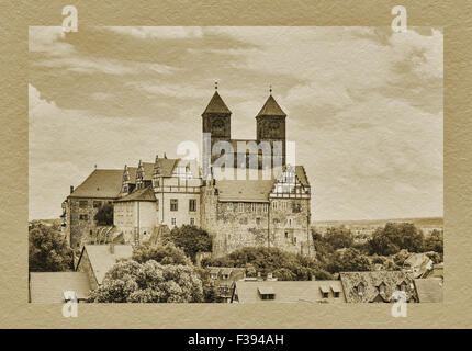 Castello e Chiesa Collegiata di San Servatius sullo Schlossberg, Quedlinburg, Sassonia-Anhalt, Germania, Europa Foto Stock