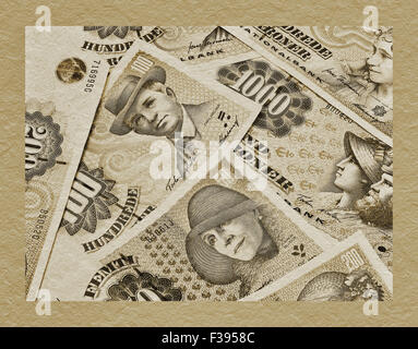 Detailansicht vieler daenischer Kronen-Banknoten | Dettaglio foto da un sacco di Danish Crown banconote Foto Stock