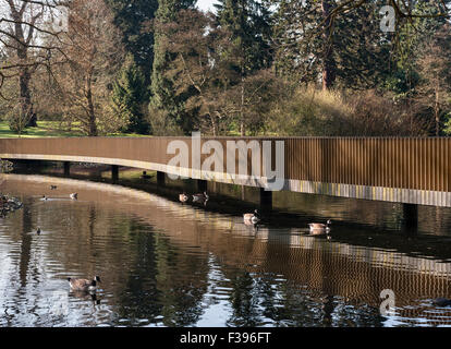 Il Royal Botanic Gardens, Kew, Londra, UK (Kew Gardens). La Sackler attraversando il lago Foto Stock