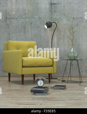 Arredamento moderno con divano giallo sfondo, 3D Foto Stock