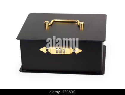 Nero di chiusura cassa con un blocco di codice isolato su sfondo bianco Foto Stock