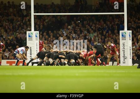 Millennium Stadium di Cardiff, Galles. 02oct, 2015. Coppa del Mondo di rugby. Nuova Zelanda contro Georgia. La Georgia messo in scrum. Credito: Azione Sport Plus/Alamy Live News Foto Stock