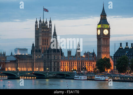 Il Big Ben e le case o il Parlamento di notte, Westminster, London Foto Stock