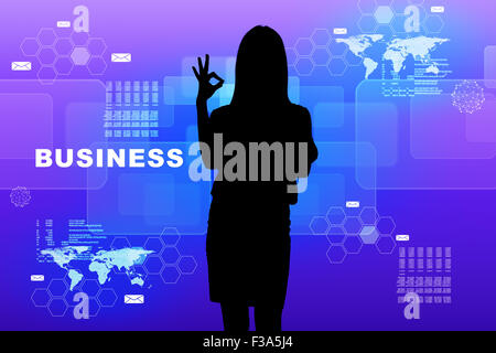 Silhouette Businesswomans su schermo virtuale Foto Stock