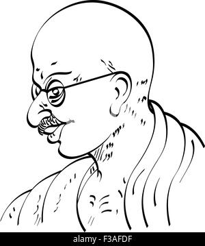 Calligrafica Mahatma Gandhi Ji, politico e leader spirituale dell'India arte vettoriale Illustrazione Vettoriale