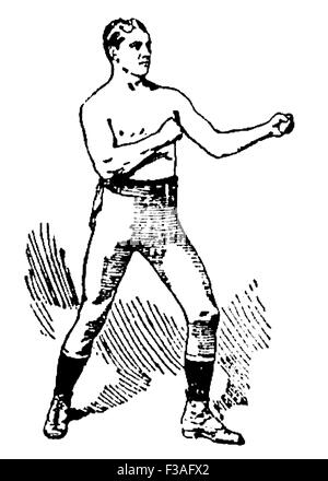 Giornale Vintage ritratto del boxer Irish-American 'Nonpareil' jack Dempsey (1862 - 1895) - spesso classificato come uno dei più grandi pound per pound fighters nella storia. Dempsey (vero nome John Edward Kelly) arrivò a New York da Irlanda come un bambino e ha lavorato in una fabbrica di canna prima di passare la mano alla lotta e pugilato in 1883. Egli è salito a diventare statunitense e mondiale pesi medi del campione e la sua reputazione di essere imbattibile che gli è valso il soprannome di 'Nonpareil' come egli è stato considerato senza pari. Foto Stock