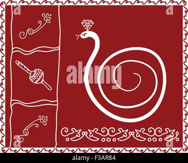 Folk Snake, Tribal Design, Motif, Pittura Murale arte vettoriale Illustrazione Vettoriale