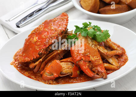 Peperoncino il granchio del fango con mantou fritti, cucina di Singapore Foto Stock