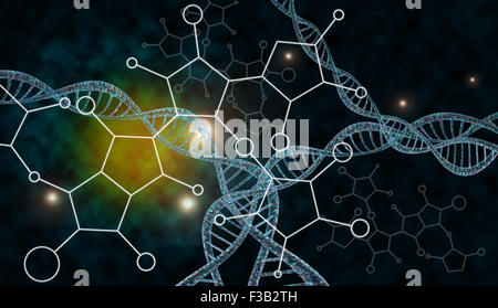 3D il filamento di DNA con colori vibranti per sfondo genetica Foto Stock