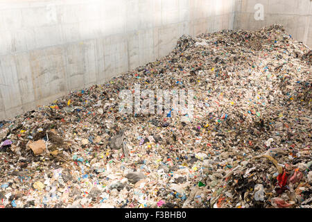 Spreco di energia o da rifiuti è il processo di generazione di energia sotto forma di elettricità o di calore dal primario tre Foto Stock