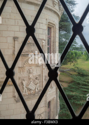 Vista verso l'esterno da Chaumont-sur-Loire Chateau Foto Stock