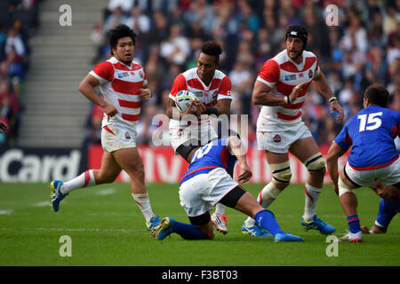 Milton Keynes, Regno Unito. 3° Ott, 2015. Kotaro Matsushima (JPN) Rugby : 2015 Coppa del Mondo di Rugby Pool B match tra Samoa 5-26 Giappone a Stadium MK a Milton Keynes, Inghilterra . © ESTREMO ORIENTE PREMERE/AFLO/Alamy Live News Foto Stock