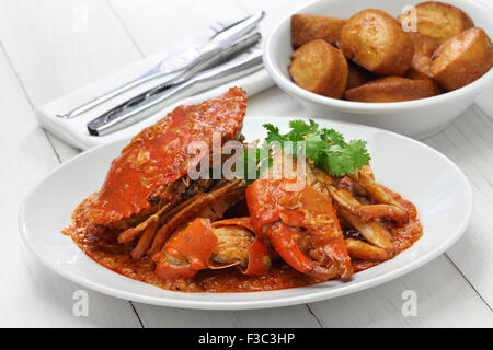 Peperoncino il granchio del fango con mantou fritti, cucina di Singapore Foto Stock