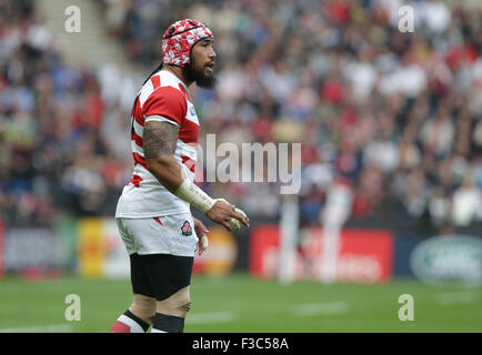 Milton Keynes, Regno Unito. 3° Ott, 2015. MILTON KEYNES, Regno Unito - 03 ottobre: Giappone Koliniashi Holani durante la Coppa del Mondo di Rugby Pool B gioco tra Giappone e Samoa Stadium MK in Milton Keynes. Il Giappone avrebbe sconfitto Samoa 26-5. Credito: Andrea, Patrono/filo di Zuma © Andrew patrono/ZUMA filo/Alamy Live News Foto Stock