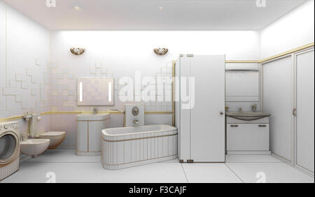 Eseguire il rendering di un bagno moderno interior design Foto Stock