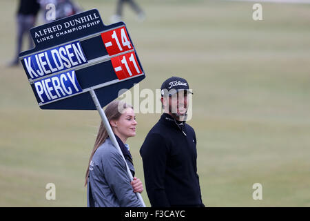 St Andrews, Scozia. 04 ott 2015. Alfred Dunhill Links il golf. Scott Piercy NEGLI STATI UNITI D' AMERICA SULLA 15a fairway Credito: Azione Sport Plus/Alamy Live News Foto Stock