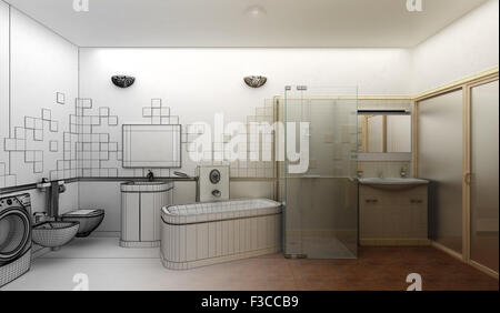Eseguire il rendering di un bagno moderno interior design Foto Stock