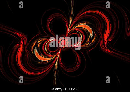 Abstract il misterioso incandescente fiore rosso volute in spazio scuro. Arte frattale graphics Foto Stock