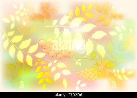 Sfondo di foglie e rowan. Foglie di autunno autunno. EPS10 illustrazione vettoriale Illustrazione Vettoriale