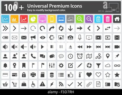 Set di 100+ Premium universale icone. Facile per modificare il colore di sfondo. Icone multimediali, Web icone, icone a freccia, l'icona Impostazioni, Sh Illustrazione Vettoriale