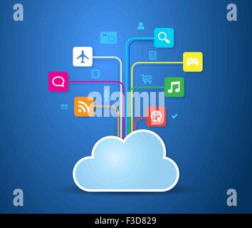 Questa immagine è un file vettore che rappresenta una nuvola con le applicazioni collegate. Illustrazione Vettoriale