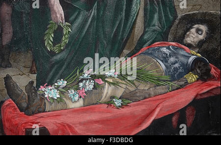 Giulio Cesare (100BC-44BC). Statista romano. Dictador della Repubblica Romana. Omicidio. Cadavere di Giulio Cesare. Incisione. Foto Stock