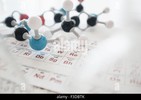 La struttura molecolare e tavola periodica sulla scrivania Foto Stock