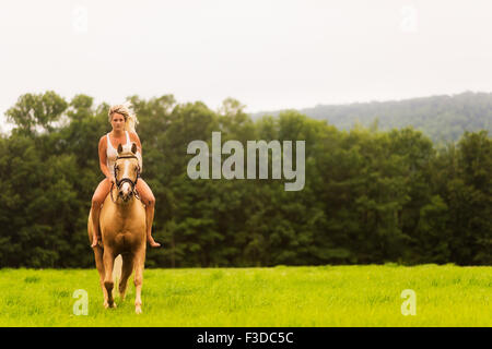 La donna a cavallo nella campagna Foto Stock