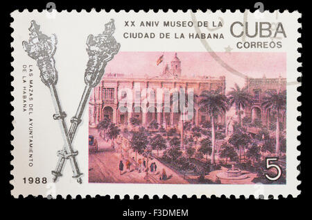 CUBA - circa 1988: un francobollo stampato in Cuba mostra il museo Havana per il XX anniversario, circa 1988 Foto Stock