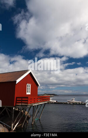 Tipica rorbu rosso Capanna di pesca nella città di Svolvaer Foto Stock