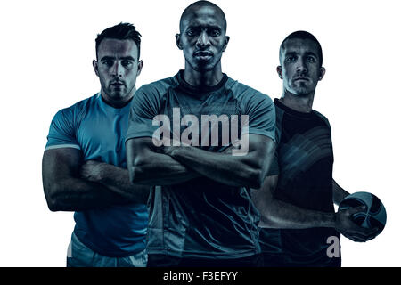 Gruppo di agguerriti giocatori di rugby Foto Stock