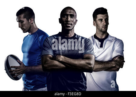 Gruppo di agguerriti giocatori di rugby Foto Stock