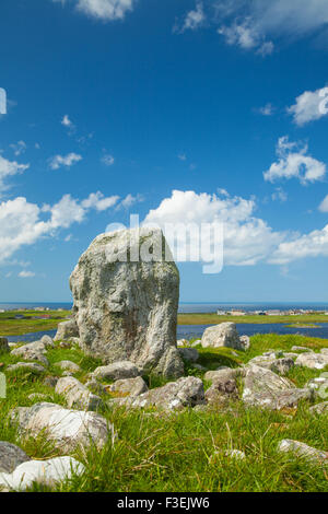 Steinacleit Cairn e il cerchio di pietra nei pressi di shader sull'isola di Lewis, Ebridi Esterne, Scozia. Foto Stock