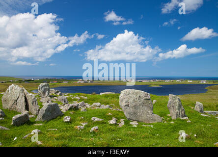 Steinacleit Cairn e il cerchio di pietra nei pressi di shader sull'isola di Lewis, Ebridi Esterne, Scozia. Foto Stock