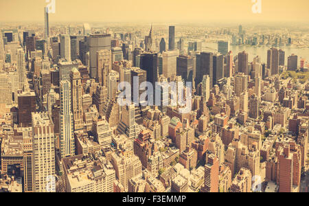 Retrò stilizzata vista aerea di Manhattan, New York City, Stati Uniti d'America. Foto Stock