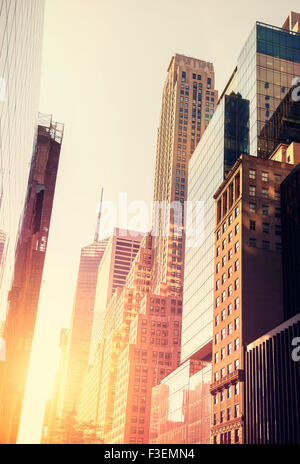 Vintage foto dai toni di Manhattan al tramonto, New York, Stati Uniti d'America. Foto Stock