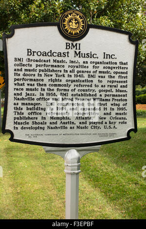 Diffusione di musica inc sign in Nashville Tennessee TN Foto Stock